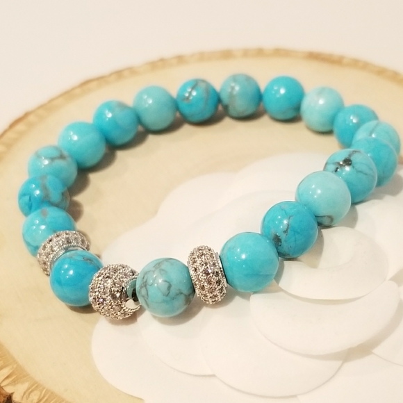 NEW Natural Stones Pave CZ Stretch Bracelet - Picture 3 of 6